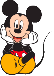 Topolino seduto che sbatte gli occhi e muove la coda